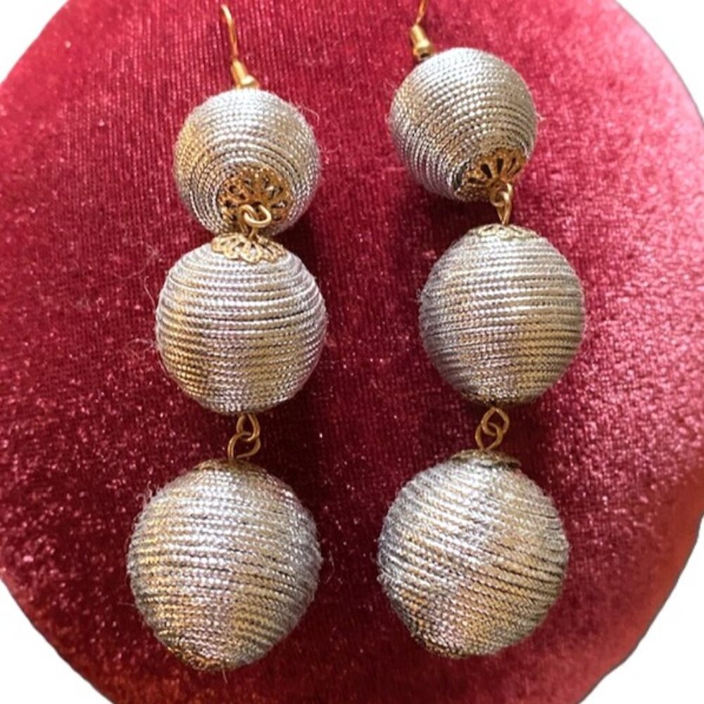 Silver tone large dangle statement earrings